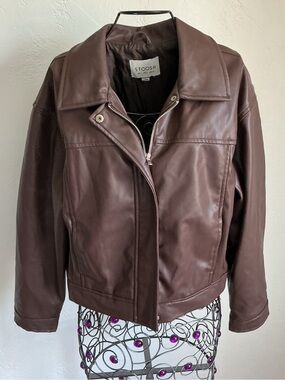 Stoosh Dark Brown Faux Leather Bomber Jacket